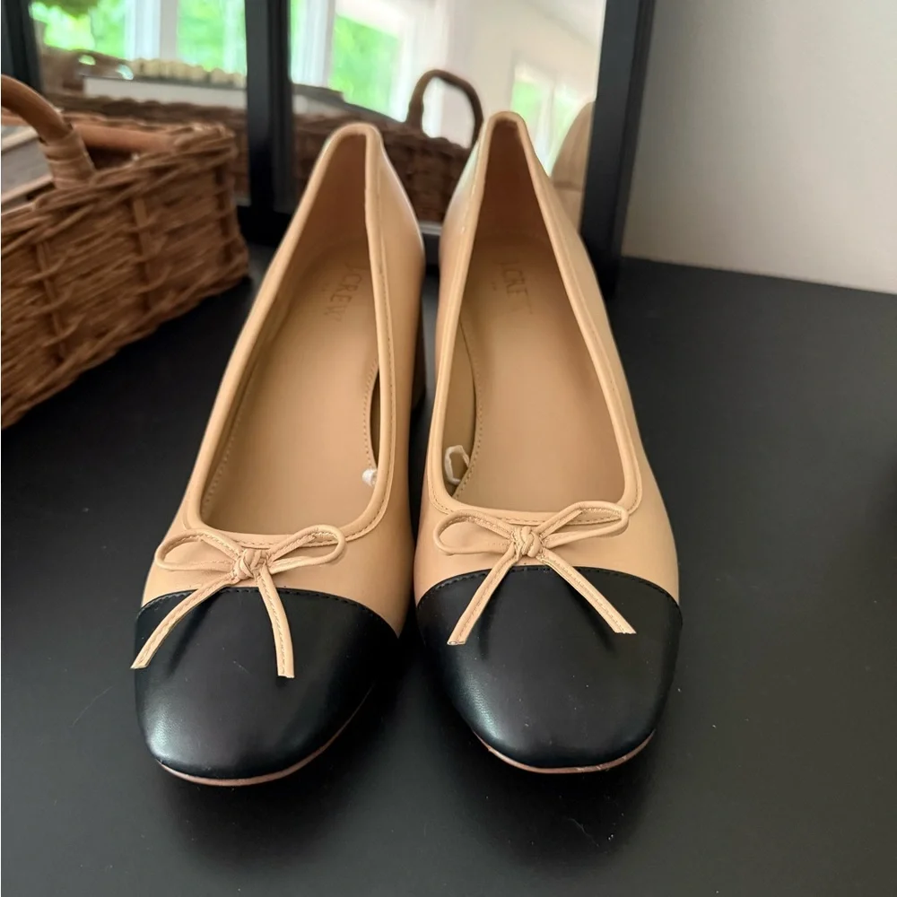 J. Crew Tan and Black Cap-Toe Block Heels - Picture 3 of 7